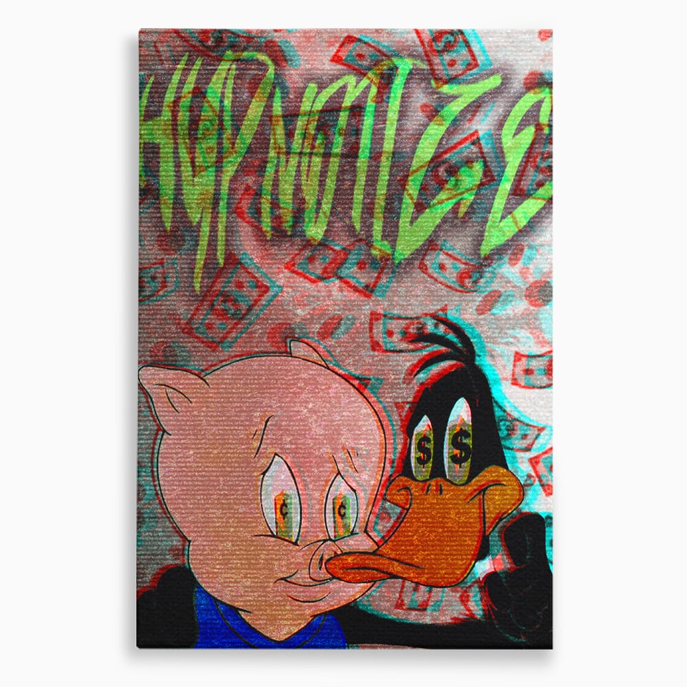Tablou canvas cu tablou canvas cu daffy duck si porky pig, fara rama, pe sasiu de lemn