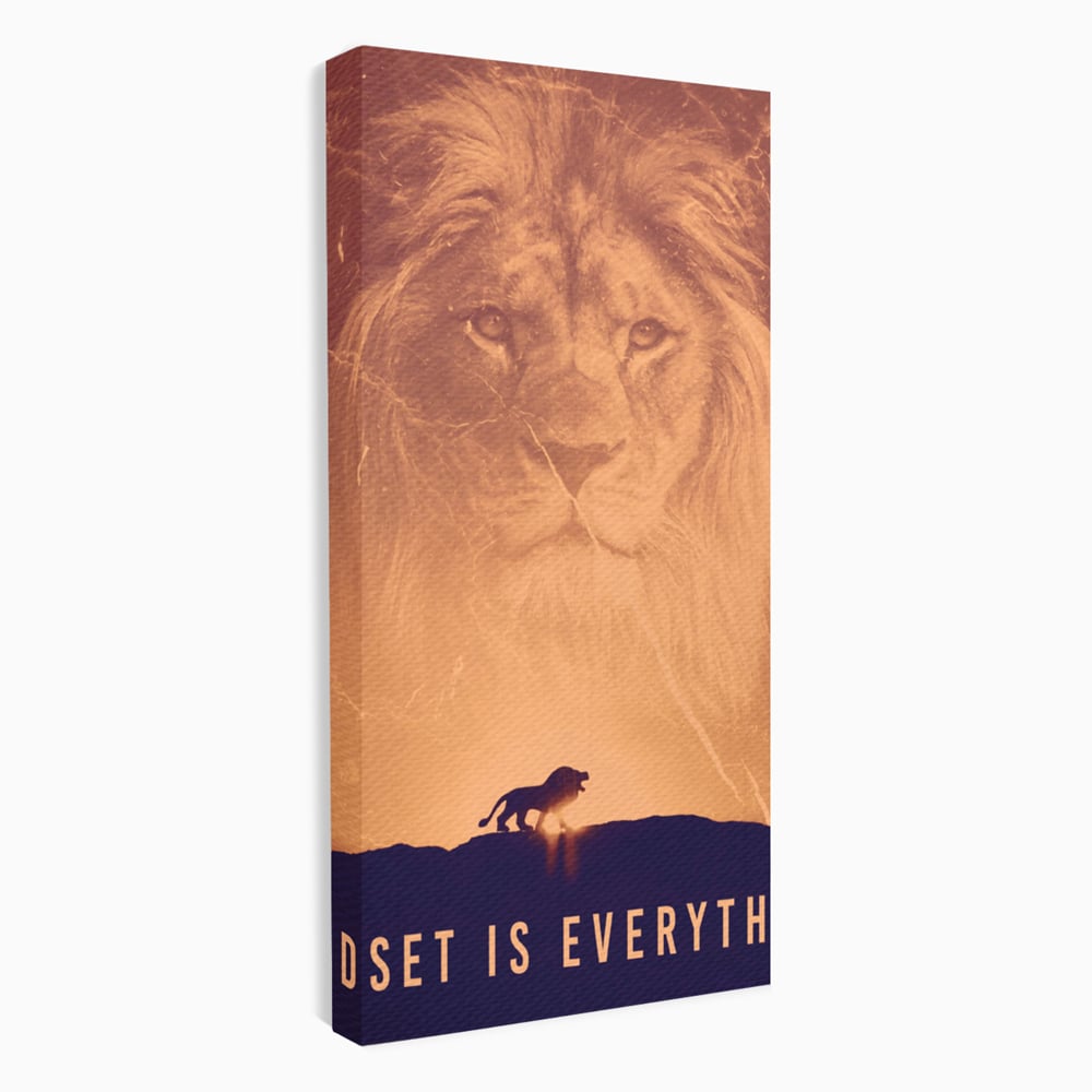 Tablou canvas cu tablou motivational cu leu si silueta, fara rama, pe sasiu de lemn