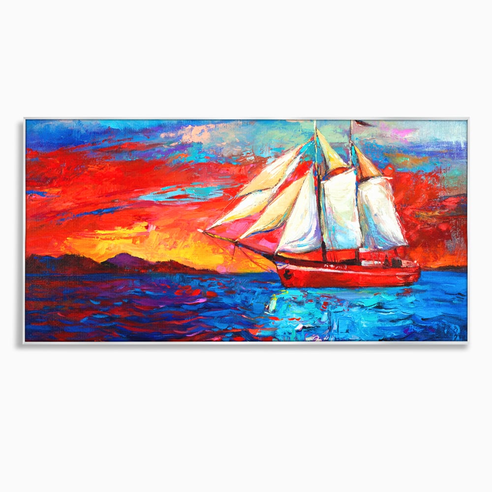 Tablou canvas cu tablou canvas cu vapor cu vele pe mare, in rama de aluminiu argintiu