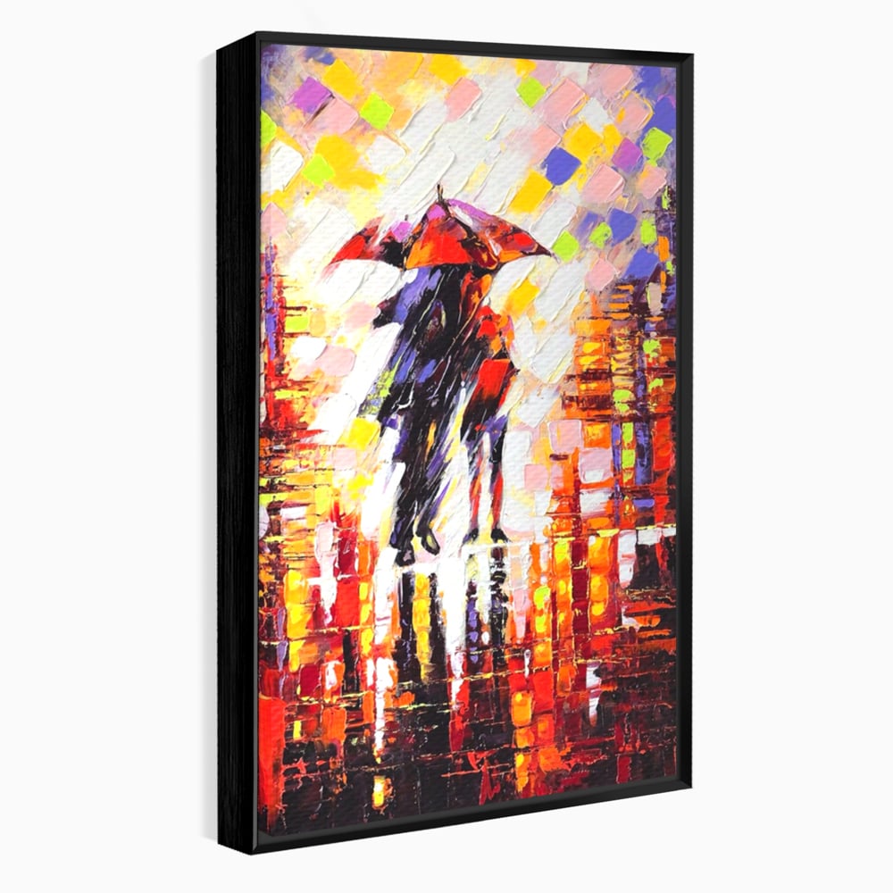 Tablou canvas cu tablou canvas cu cuplu sub umbrela, in rama de aluminiu negru