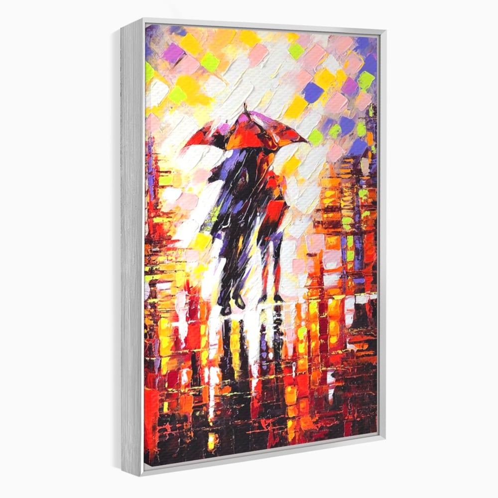 Tablou canvas cu tablou canvas cu cuplu sub umbrela, in rama de aluminiu argintiu