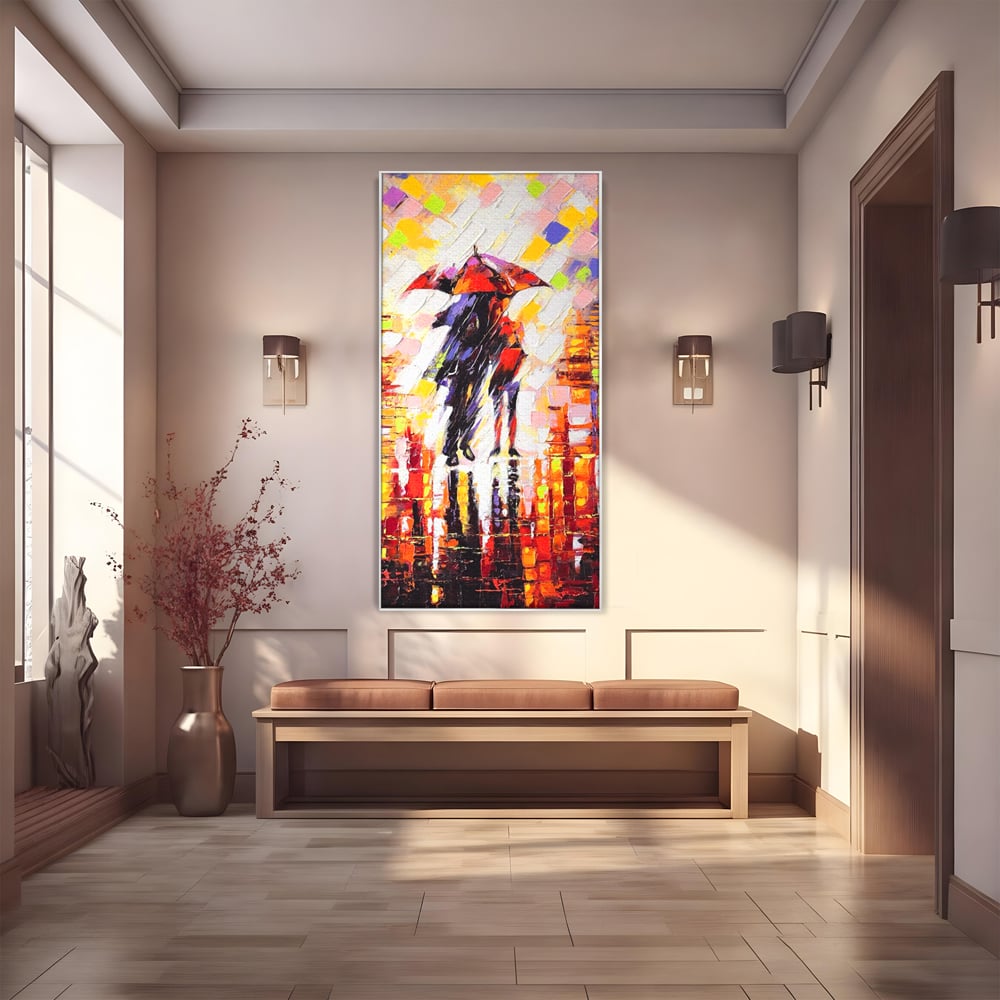 Tablou canvas cu tablou canvas cu cuplu sub umbrela, in rama de aluminiu argintiu