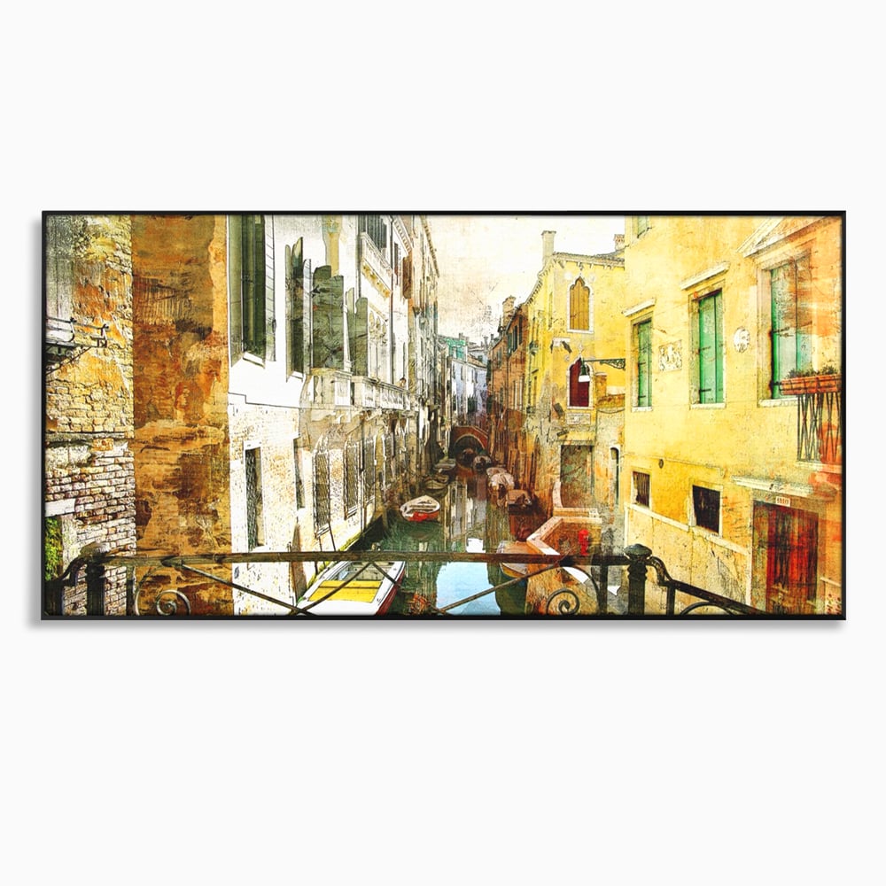 Tablou canvas cu tablou canvas cu peisaj venetian, in rama de aluminiu negru
