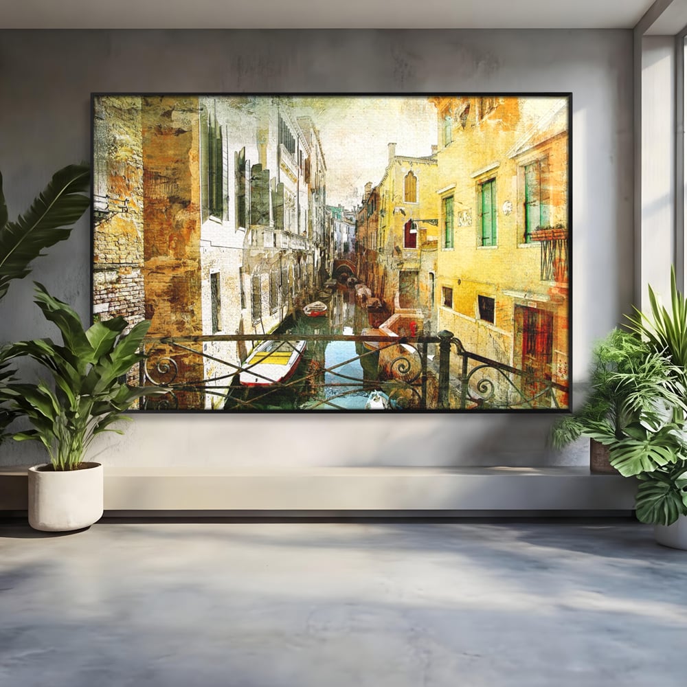 Tablou canvas cu tablou canvas cu peisaj venetian, in rama de aluminiu negru