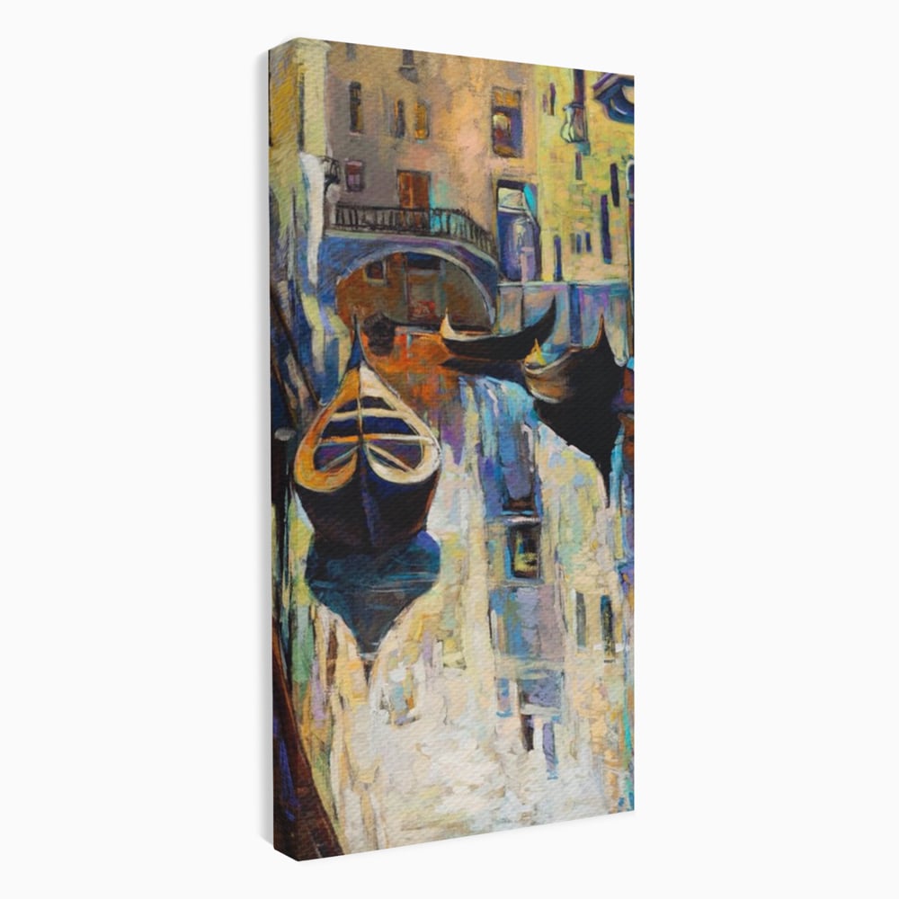 Tablou canvas cu pictura canvas cu gondole in venetia, fara rama, pe sasiu de lemn