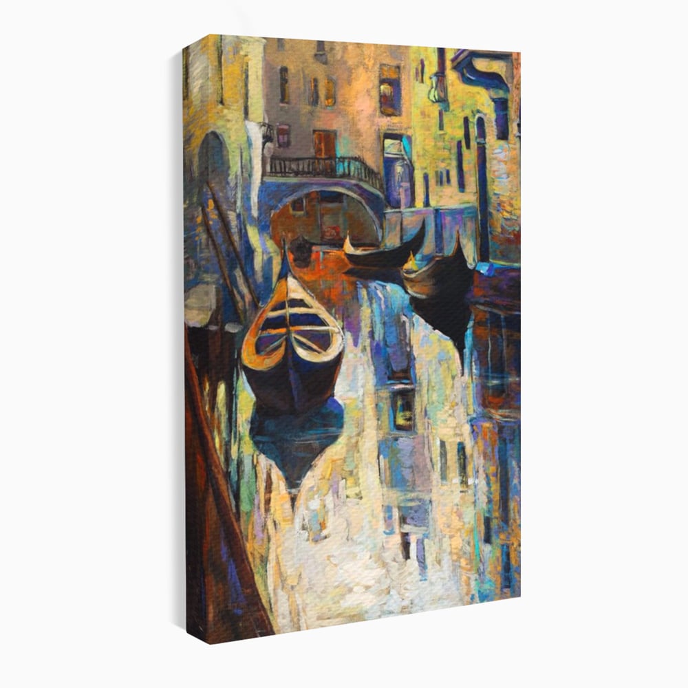 Tablou canvas cu pictura canvas cu gondole in venetia, fara rama, pe sasiu de lemn