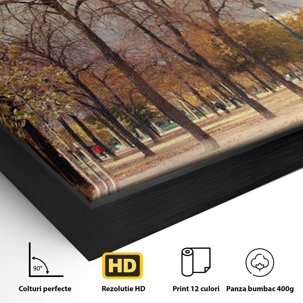 Detaliu al suprafetei: tablou canvas cu turnul eiffel toamna, in rama de aluminiu negru