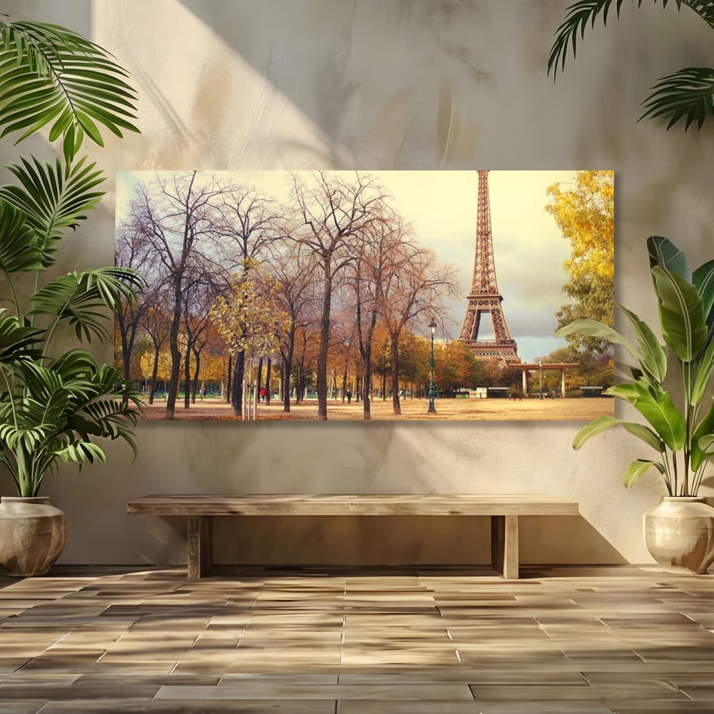 Tablou canvas cu tablou canvas cu turnul eiffel toamna, fara rama, pe sasiu de lemn
