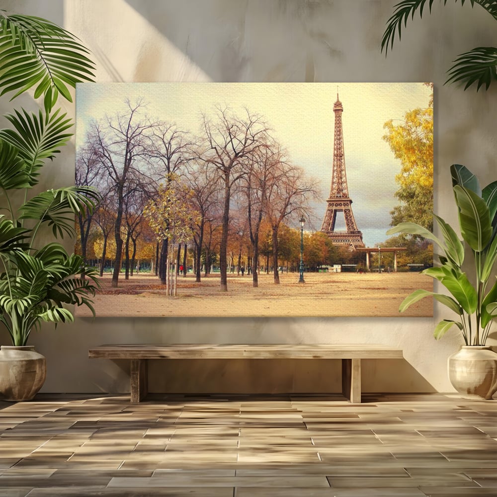 Tablou canvas cu tablou canvas cu turnul eiffel toamna, fara rama, pe sasiu de lemn
