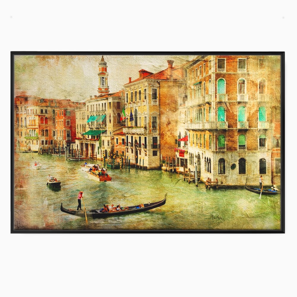 Tablou canvas cu tablou pictura canal venetia, in rama de aluminiu negru