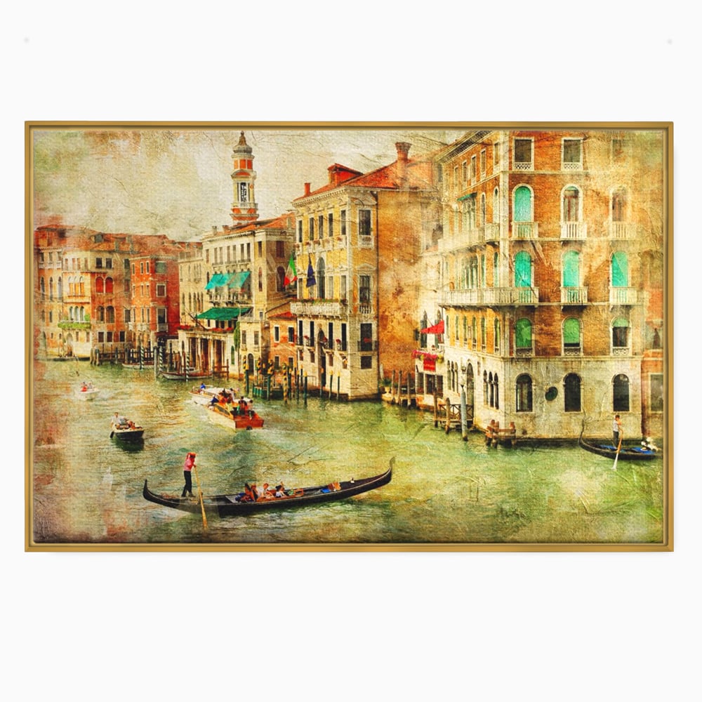 Tablou canvas cu tablou pictura canal venetia, in rama de aluminiu auriu