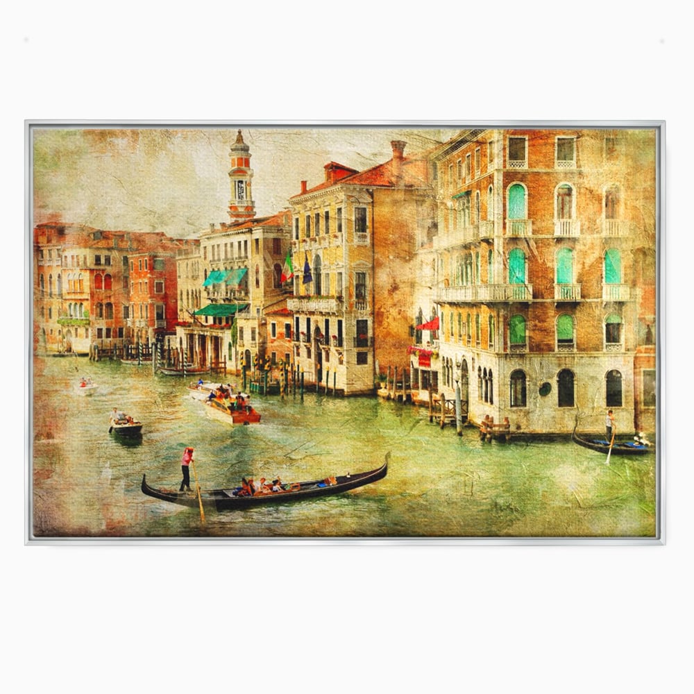 Tablou canvas cu tablou pictura canal venetia, in rama de aluminiu argintiu