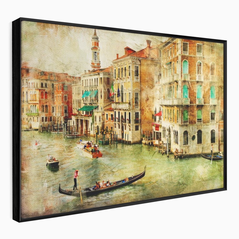 Tablou canvas cu tablou pictura canal venetia, in rama de aluminiu negru