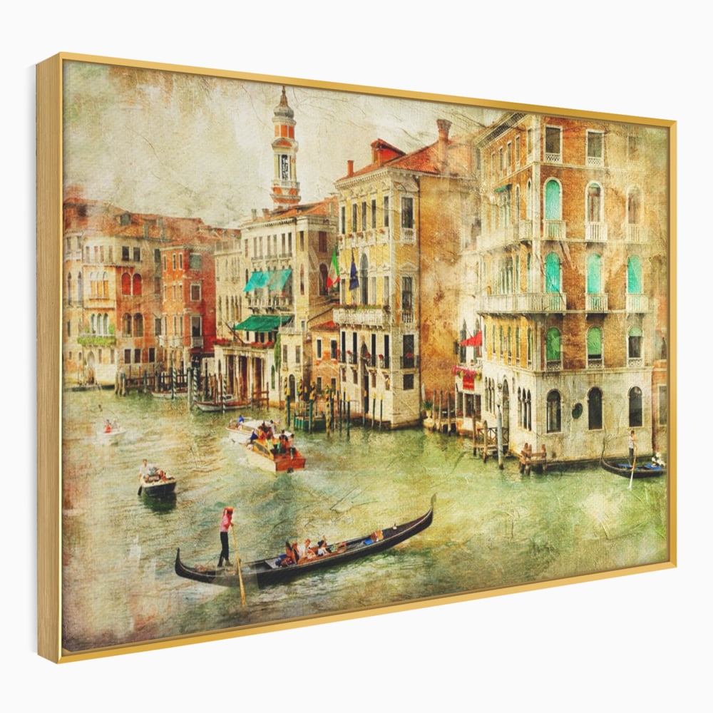 Tablou canvas cu tablou pictura canal venetia, in rama de aluminiu auriu
