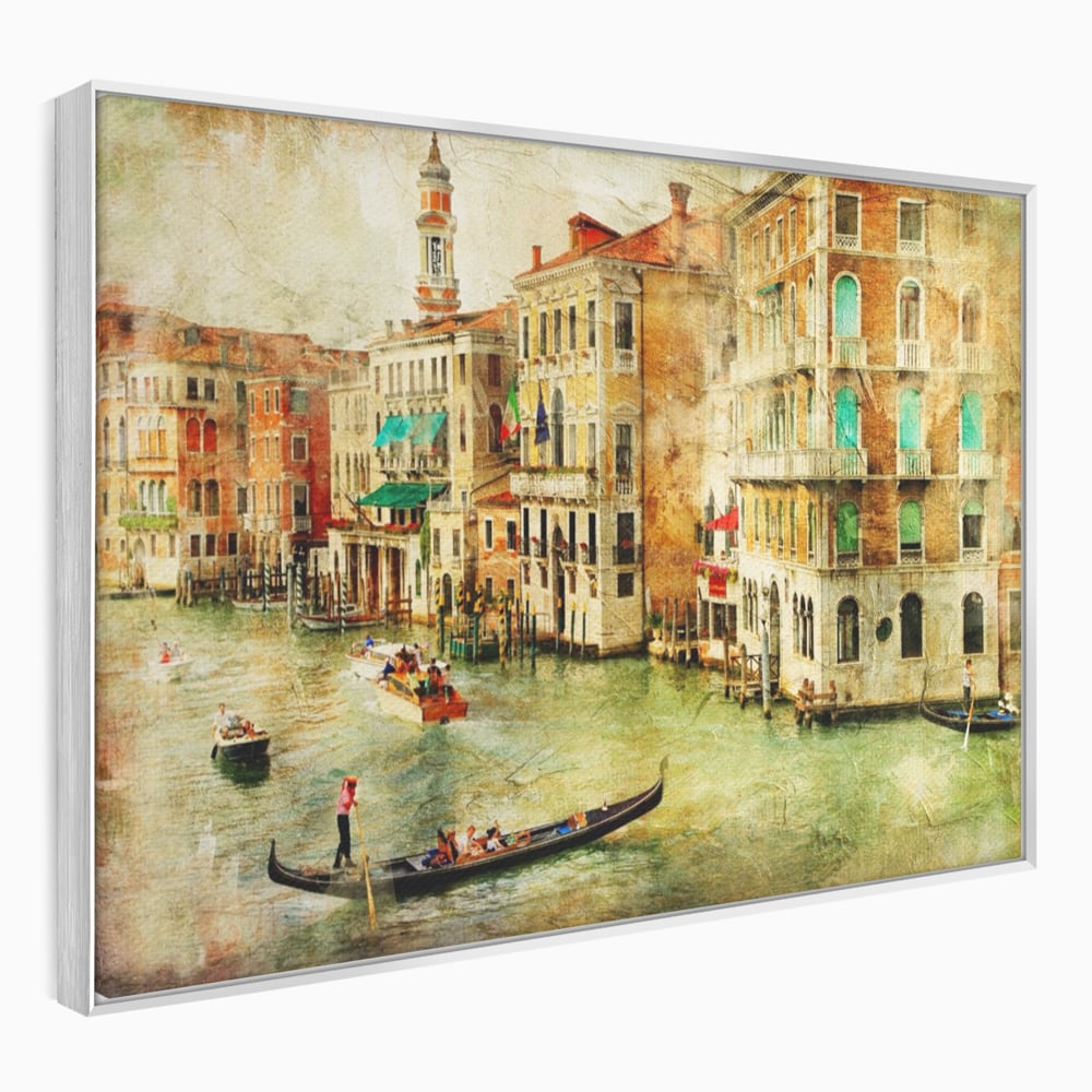Tablou canvas cu tablou pictura canal venetia, in rama de aluminiu argintiu
