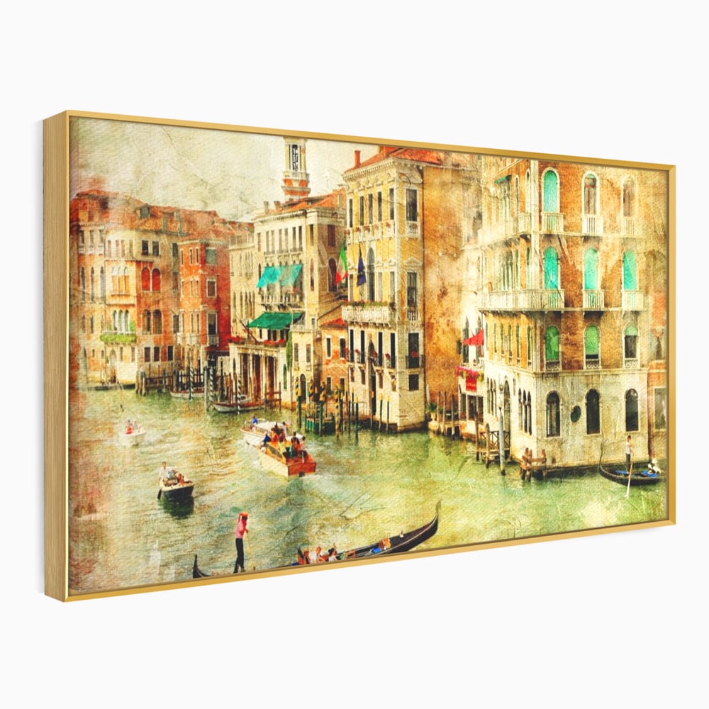 Tablou canvas cu tablou pictura canal venetia, in rama de aluminiu auriu