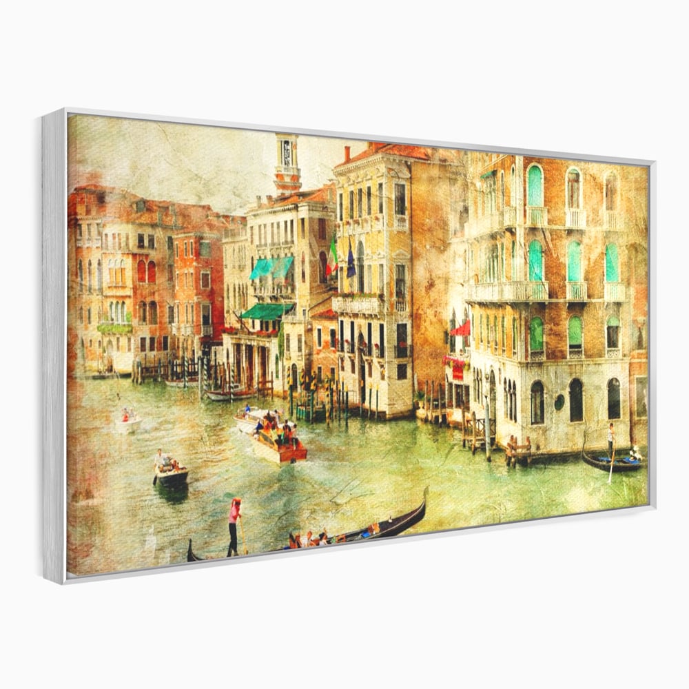Tablou canvas cu tablou pictura canal venetia, in rama de aluminiu argintiu