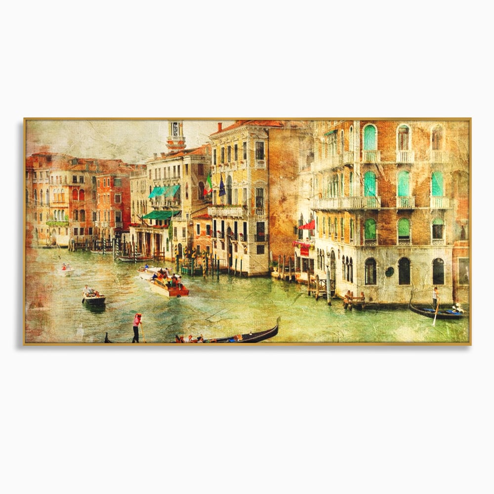 Tablou canvas cu tablou pictura canal venetia, in rama de aluminiu auriu