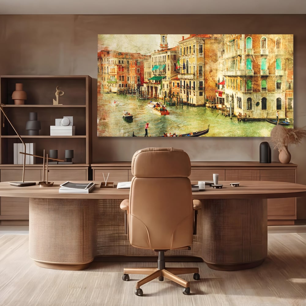 Tablou canvas cu tablou pictura canal venetia, fara rama, pe sasiu de lemn, pe perete intr-un birou