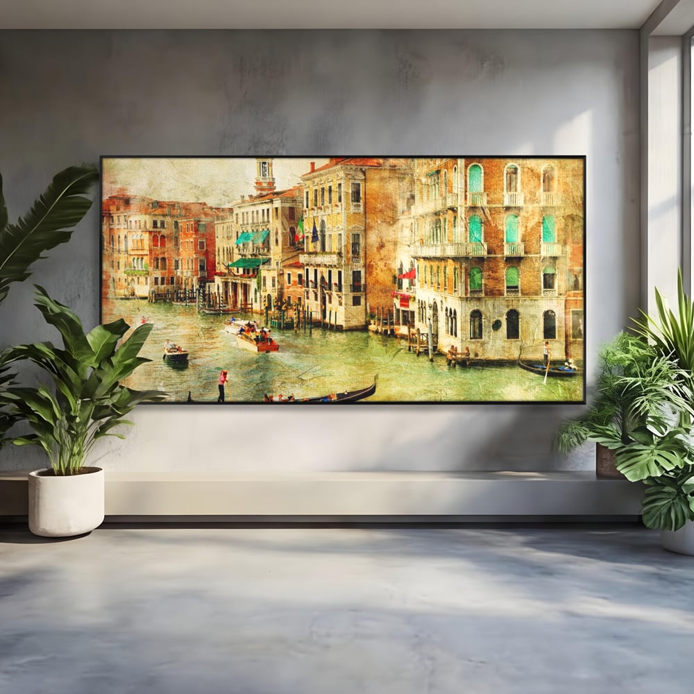 Tablou canvas cu tablou pictura canal venetia, in rama de aluminiu negru