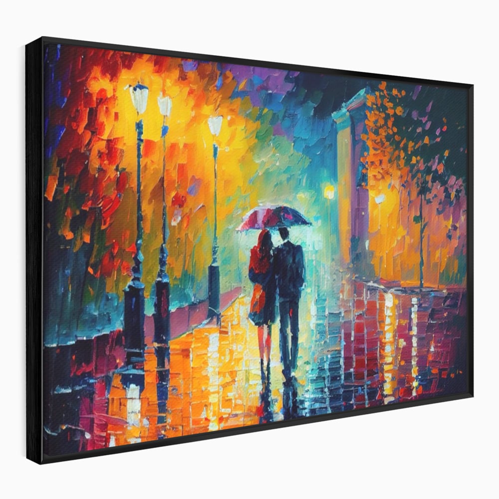 Tablou canvas cu tablou canvas cu indragostiti in ploaie, in rama de aluminiu negru