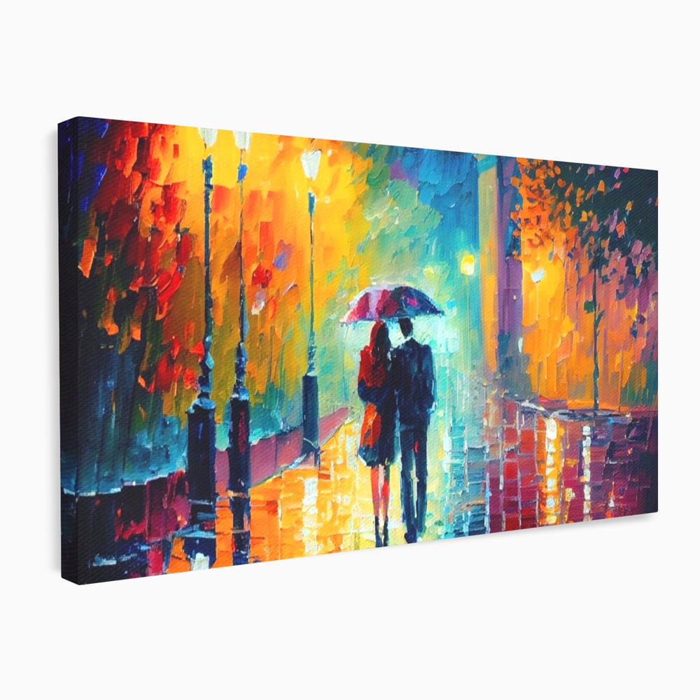Tablou canvas cu tablou canvas cu indragostiti in ploaie, fara rama, pe sasiu de lemn