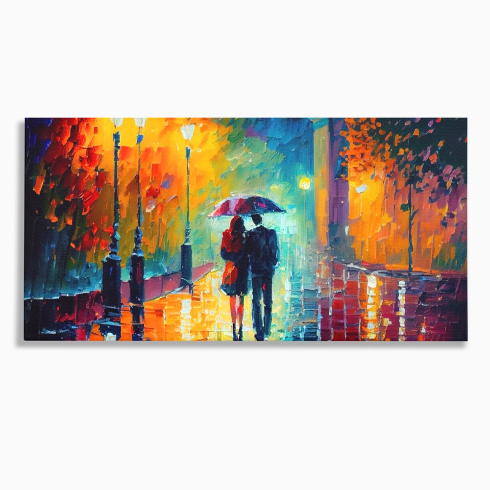 Tablou canvas cu tablou canvas cu indragostiti in ploaie, fara rama, pe sasiu de lemn
