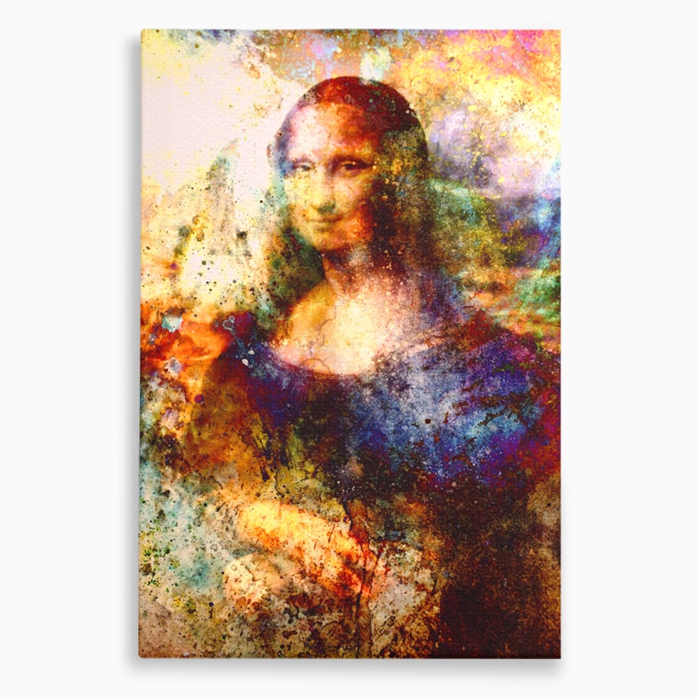 Tablou canvas cu tablou canvas cu mona lisa in culori vibrante, fara rama, pe sasiu de lemn