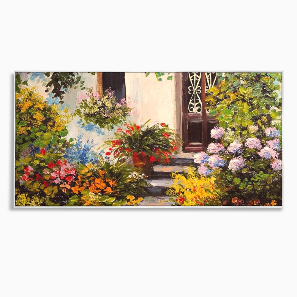 Tablou canvas cu tablou canvas cu alee florala si casa, in rama de aluminiu argintiu