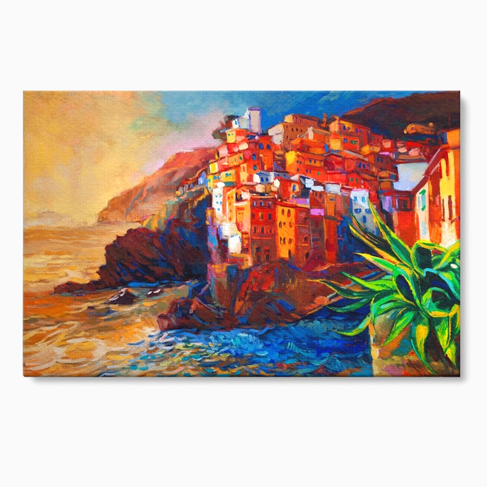 Tablou canvas cu tablou canvas cu oras pe stanci, fara rama, pe sasiu de lemn
