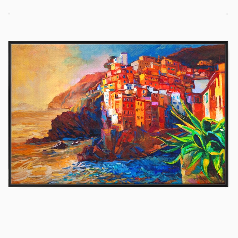 Tablou canvas cu tablou canvas cu oras pe stanci, in rama de aluminiu negru