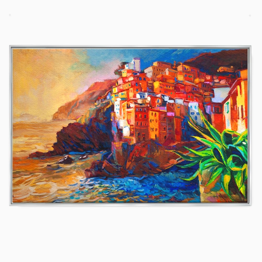 Tablou canvas cu tablou canvas cu oras pe stanci, in rama de aluminiu argintiu