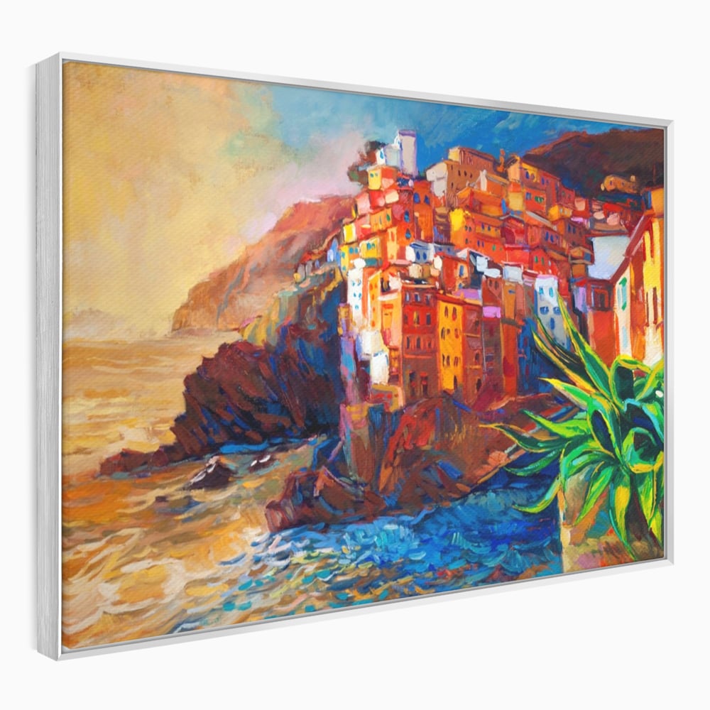 Tablou canvas cu tablou canvas cu oras pe stanci, in rama de aluminiu argintiu
