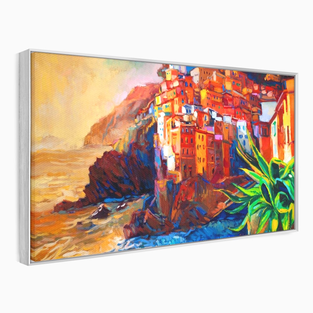 Tablou canvas cu tablou canvas cu oras pe stanci, in rama de aluminiu argintiu