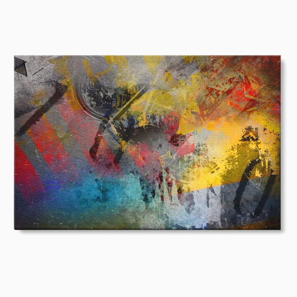 Tablou canvas cu pictura abstracta cu pete vibrante, fara rama, pe sasiu de lemn