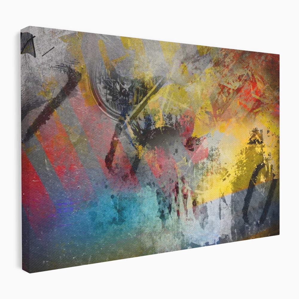Tablou canvas cu pictura abstracta cu pete vibrante, fara rama, pe sasiu de lemn