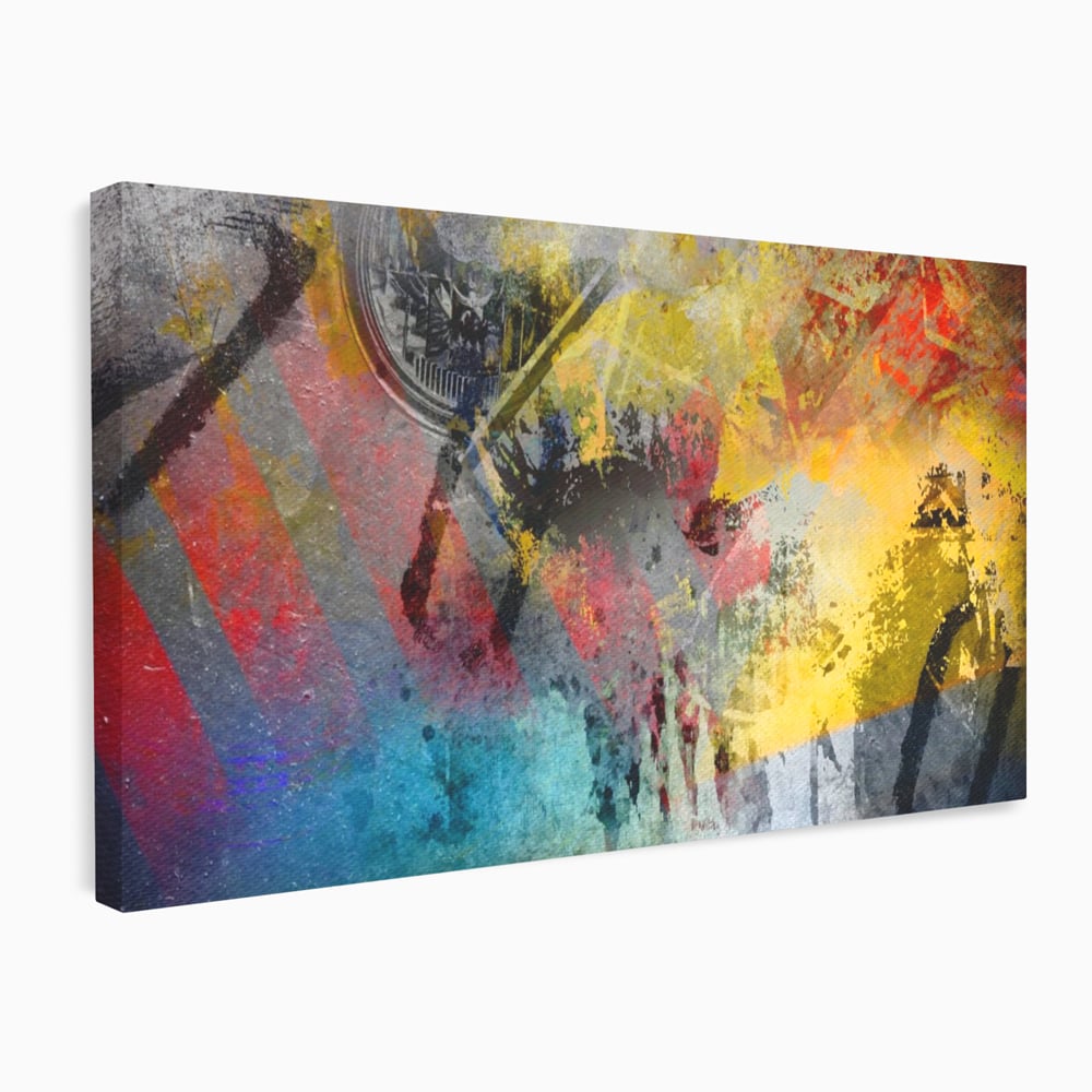 Tablou canvas cu pictura abstracta cu pete vibrante, fara rama, pe sasiu de lemn