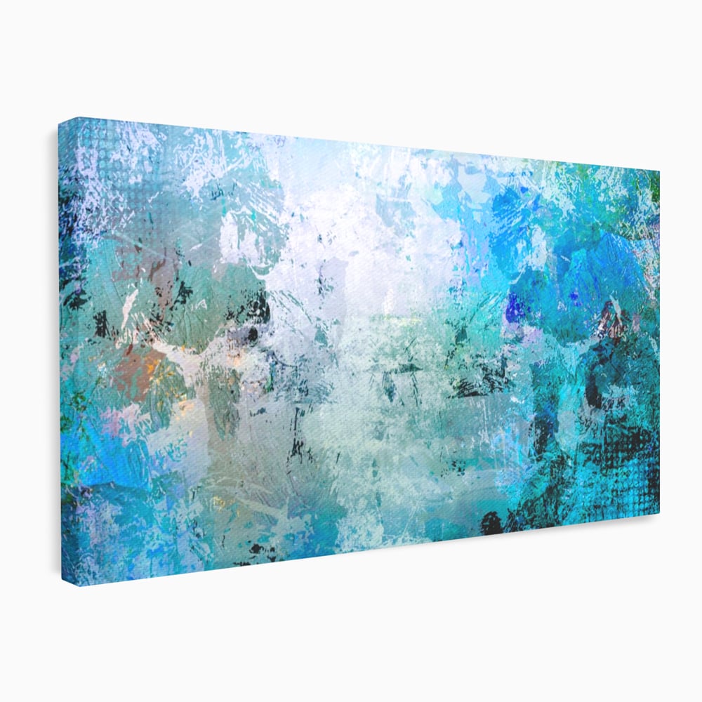 Tablou canvas cu pictura abstracta cu pete de albastru, fara rama, pe sasiu de lemn