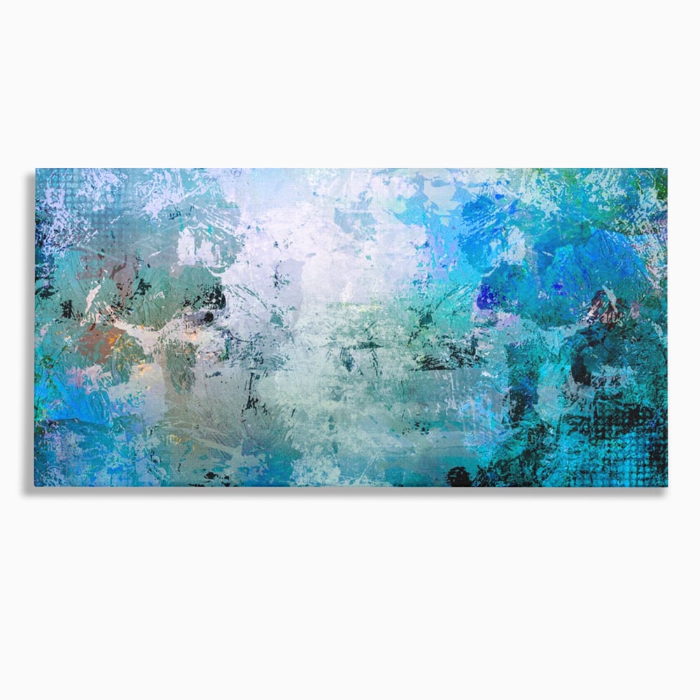 Tablou canvas cu pictura abstracta cu pete de albastru, fara rama, pe sasiu de lemn
