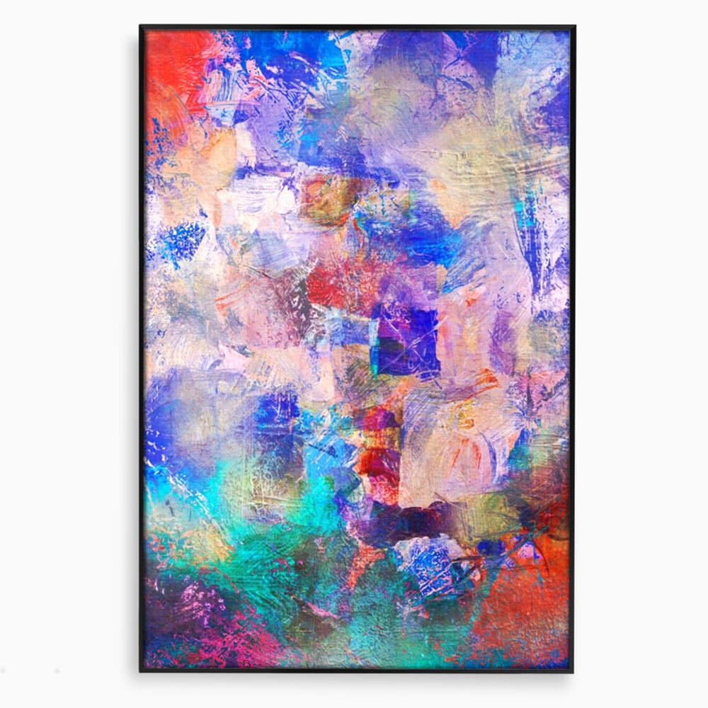 Tablou canvas cu pictura abstracta cu pete colorate, in rama de aluminiu negru