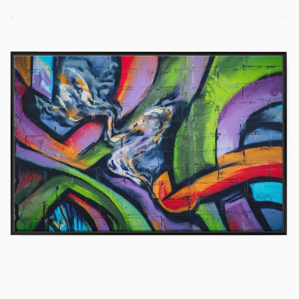 Tablou canvas cu tablou canvas cu graffiti abstract colorat, in rama de aluminiu negru