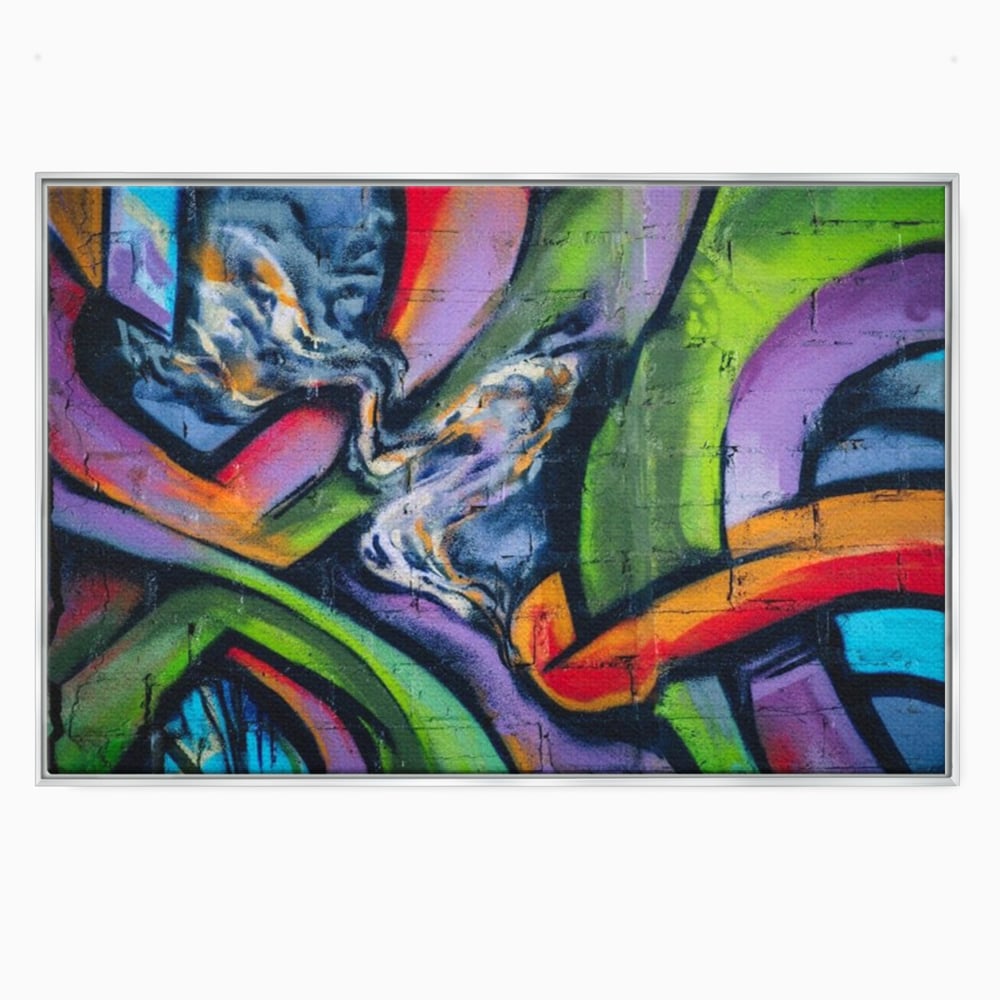 Tablou canvas cu tablou canvas cu graffiti abstract colorat, in rama de aluminiu argintiu