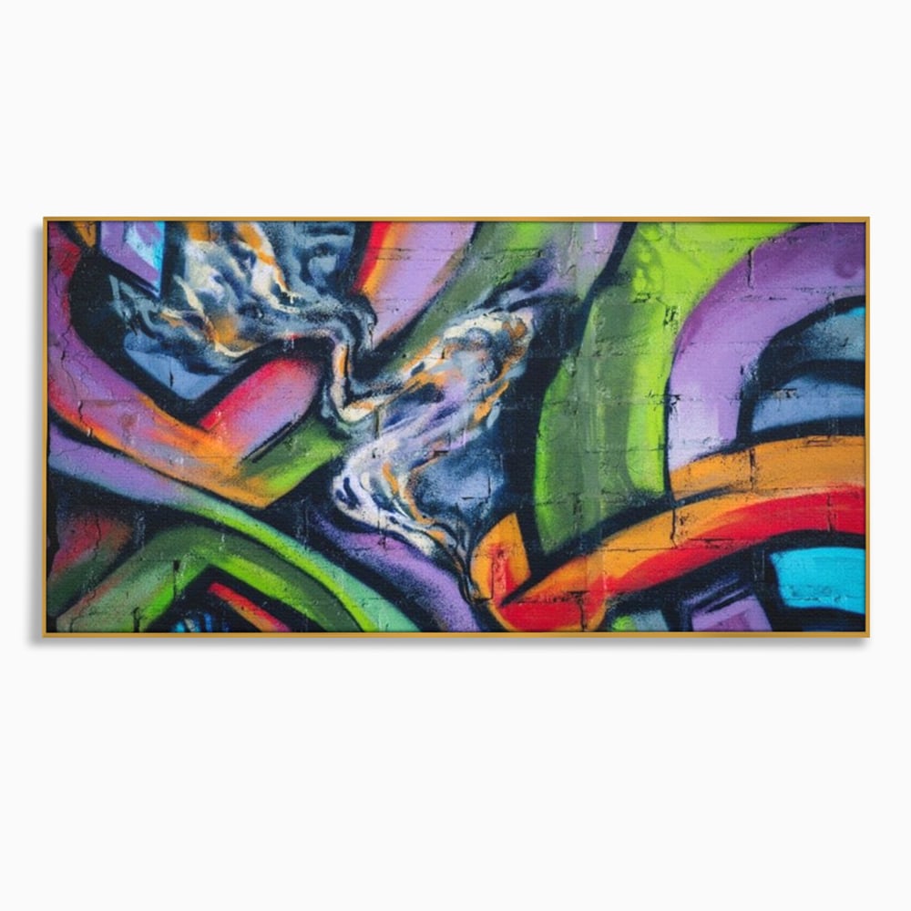 Tablou canvas cu tablou canvas cu graffiti abstract colorat, in rama de aluminiu auriu