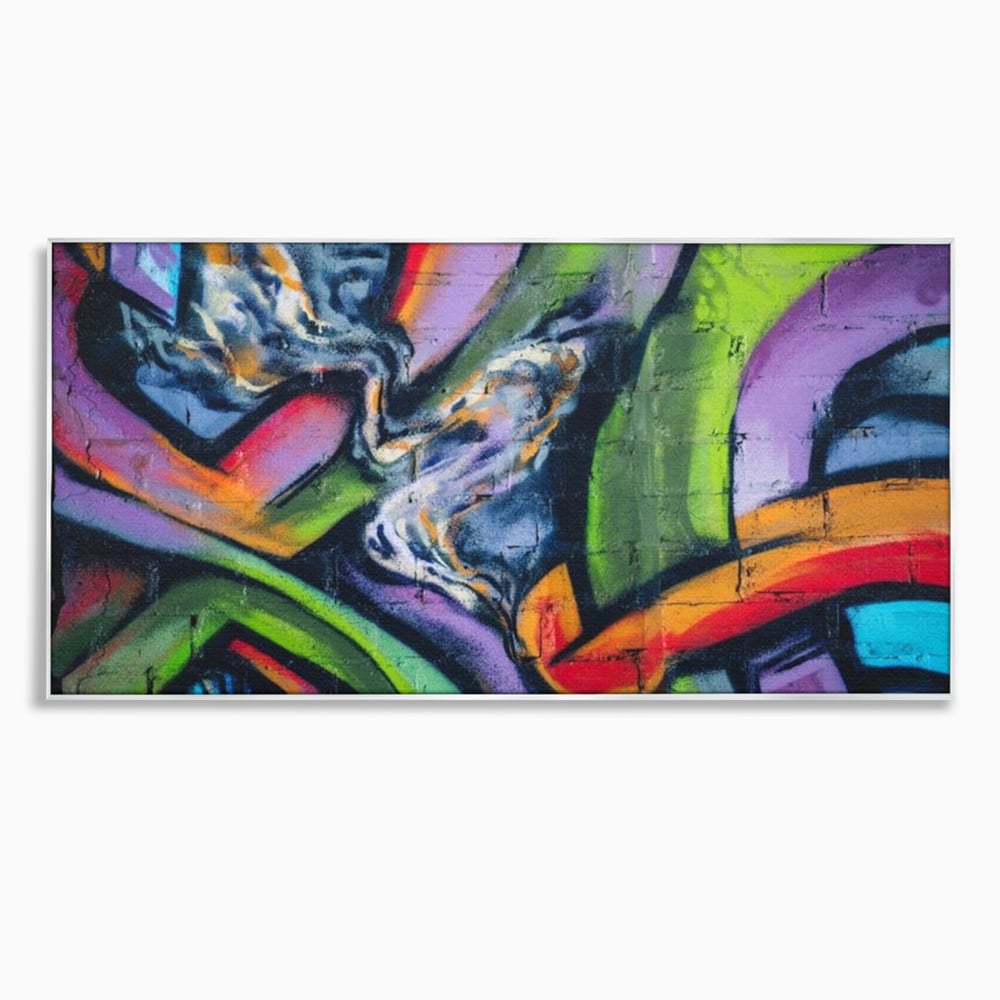 Tablou canvas cu tablou canvas cu graffiti abstract colorat, in rama de aluminiu argintiu