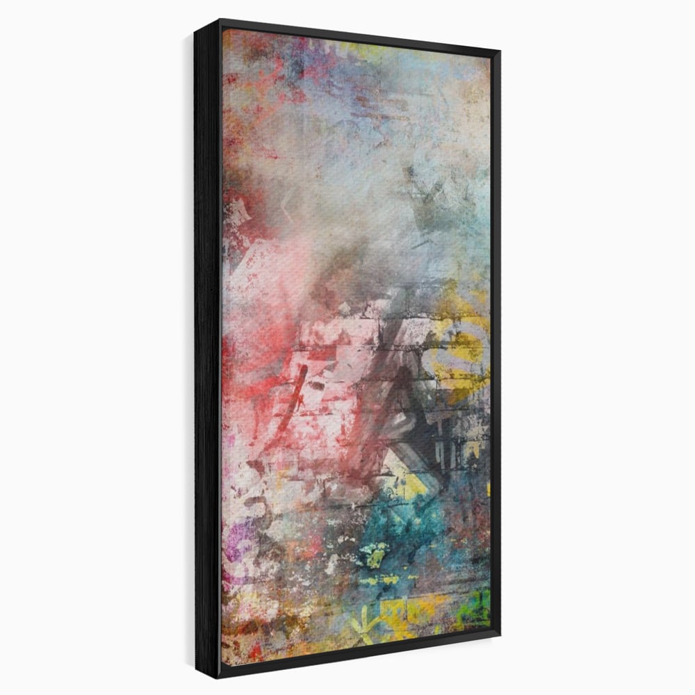 Tablou canvas cu tablou canvas cu arta abstracta si graffiti, in rama de aluminiu negru