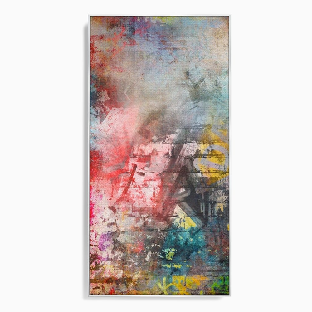 Tablou canvas cu tablou canvas cu arta abstracta si graffiti, in rama de aluminiu argintiu