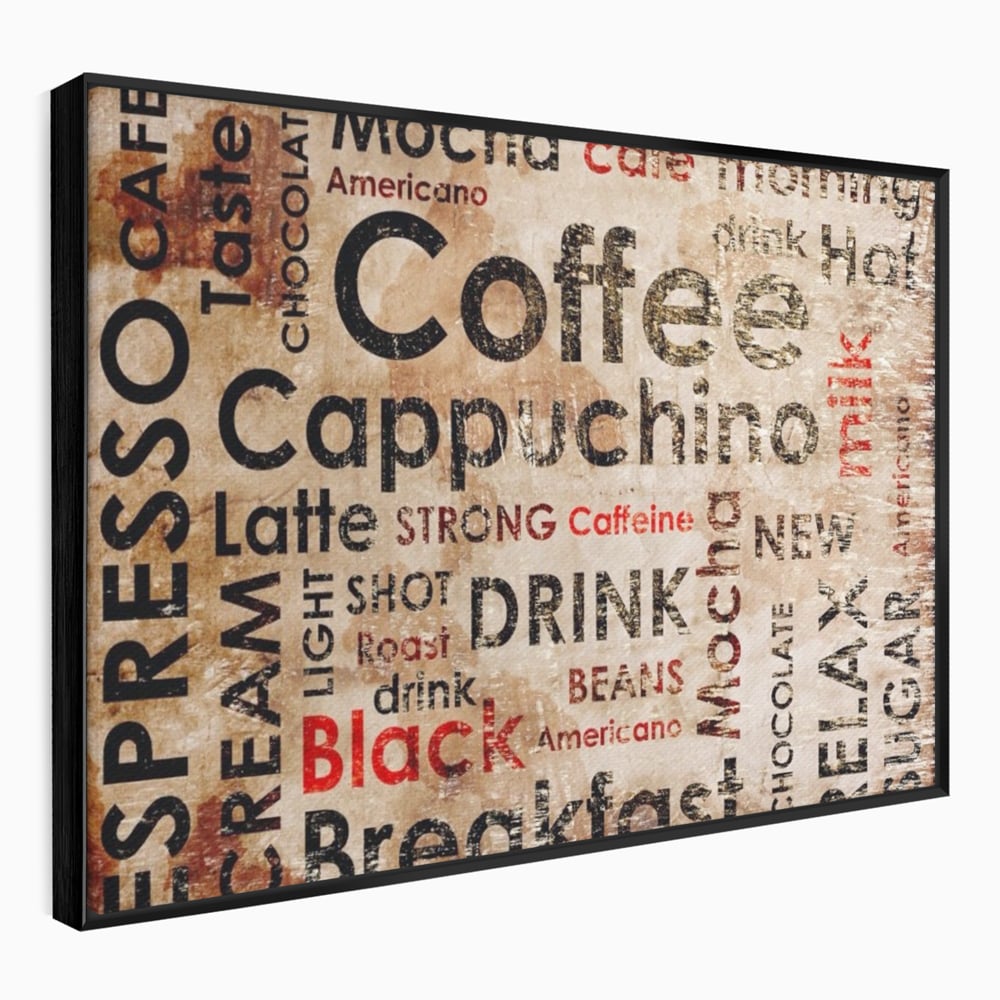 Tablou canvas cu tablou canvas tipografie cafea, in rama de aluminiu negru