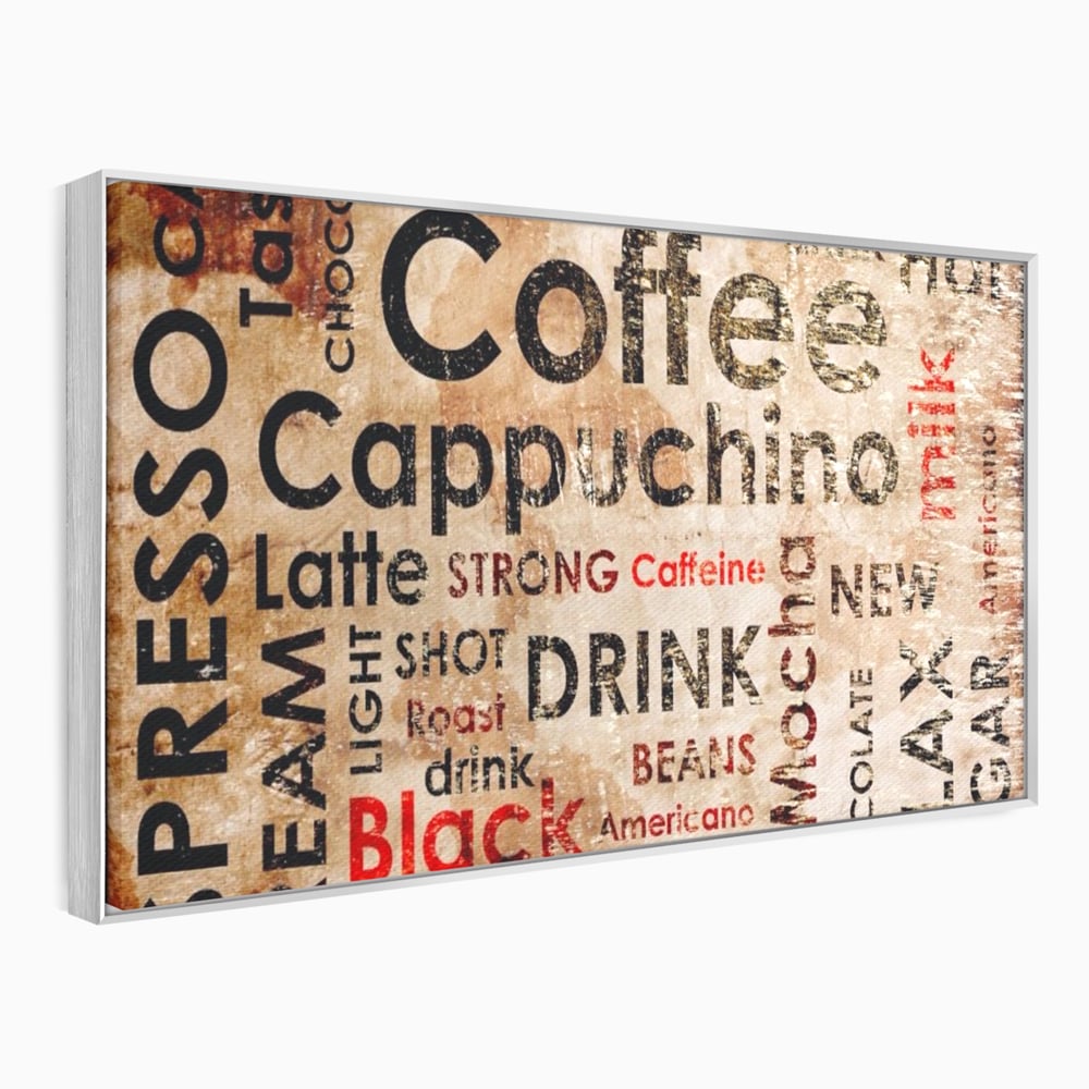 Tablou canvas cu tablou canvas tipografie cafea, in rama de aluminiu argintiu