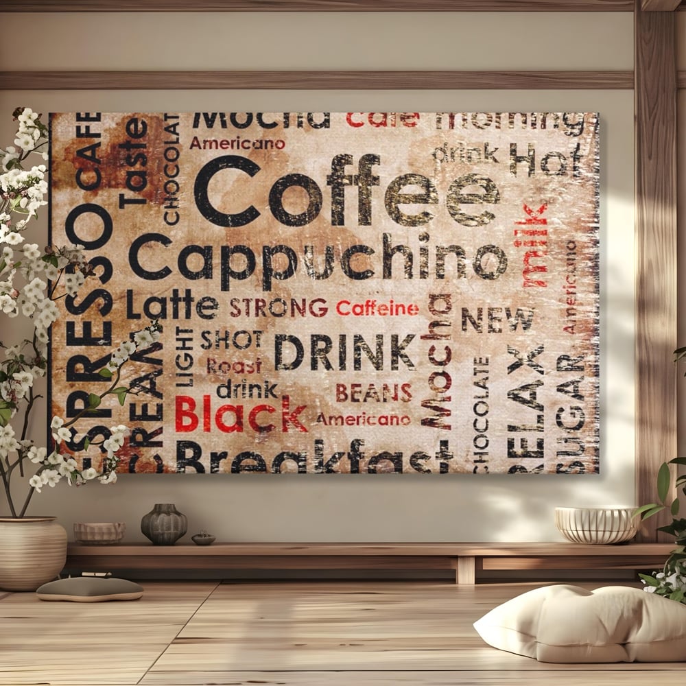 Tablou canvas cu tablou canvas tipografie cafea, fara rama, pe sasiu de lemn