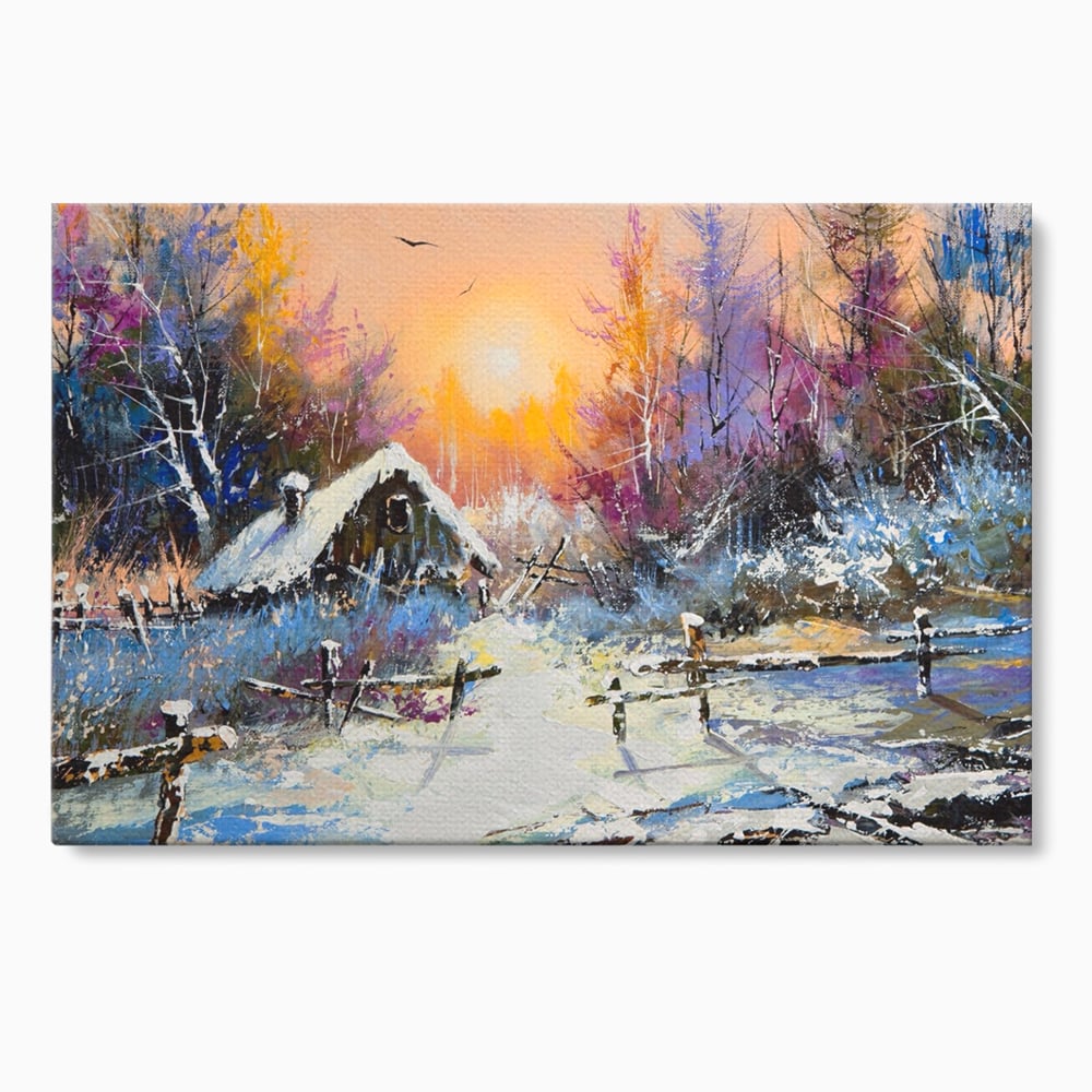 Tablou canvas cu tablou canvas cu peisaj de iarna, fara rama, pe sasiu de lemn